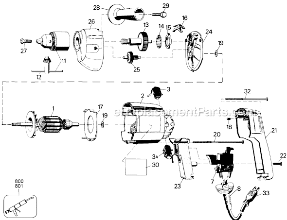 Page A Diagram and Parts List for 7277 Type 1 Black and Decker Hammer Drill